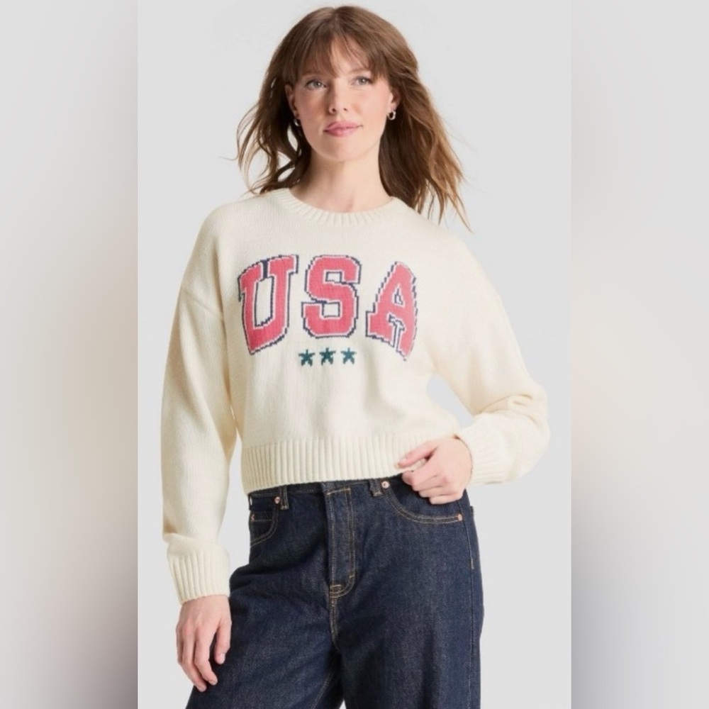Grayson Threads Off White Crew USA Star Sweater NWT